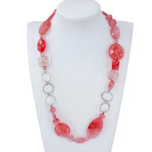 Vintage Sterling Silver 925 Pink Glass Beaded Necklace 21"
